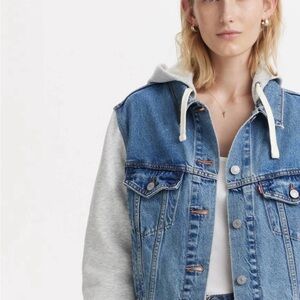 Levi Denim Jacket with Gray Sleeves and Hood